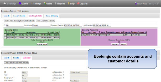 Booking Accounts and Customer Details